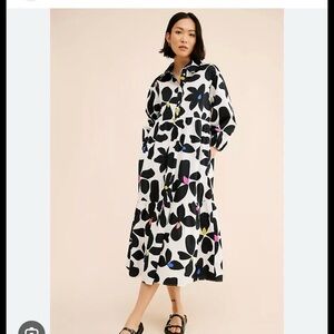 Maeve Black and White Floral Maxi Dress with Colorful Accent Dots